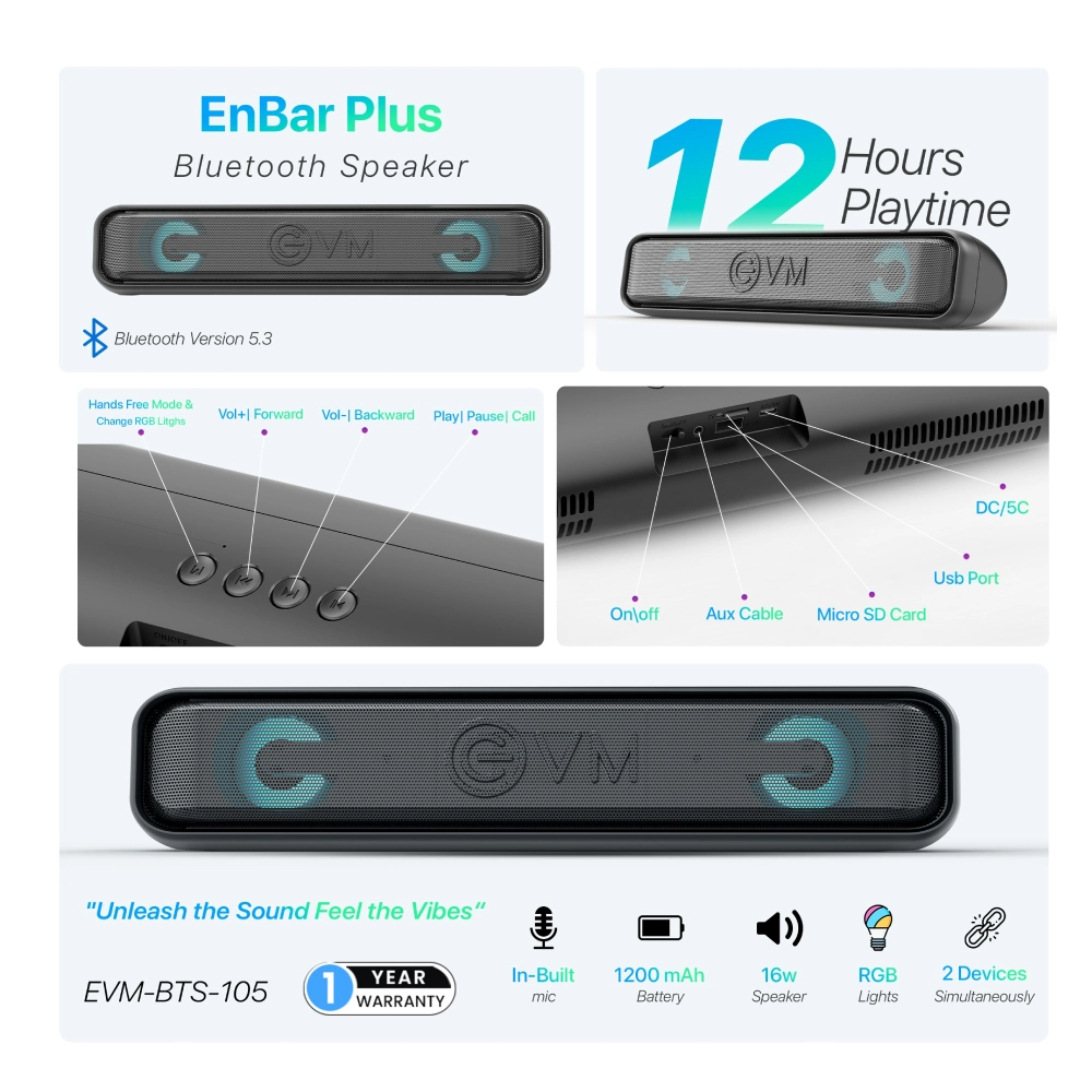 EVM Bluetooth Sound Bar EnBar Plus 16w view 4
